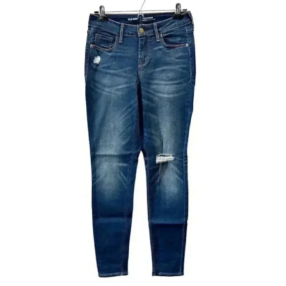 Old Navy Rockstar Skinny Jeans Distressed Denim Mid  Rise Blue Size 2/26 - Picture 3 of 16